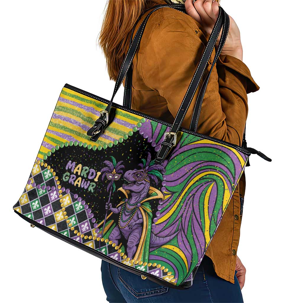 Mardi Gras Leather Tote Bag King Rex Glitter Effect
