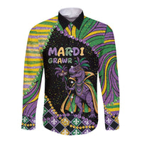 Mardi Gras Long Sleeve Button Shirt King Rex Glitter Effect