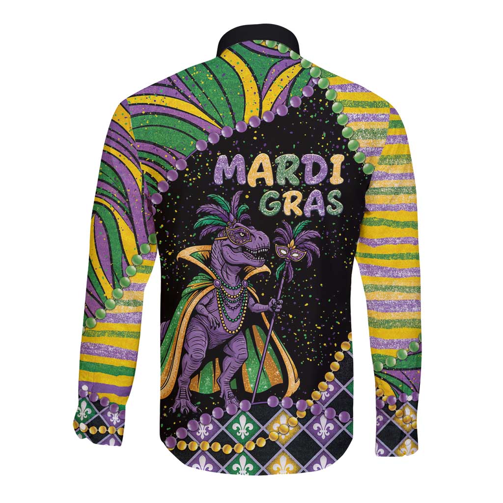 Mardi Gras Long Sleeve Button Shirt King Rex Glitter Effect