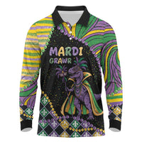Mardi Gras Long Sleeve Polo Shirt King Rex Glitter Effect