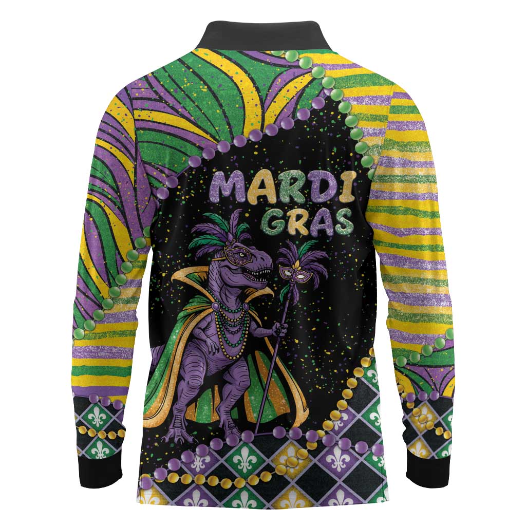 Mardi Gras Long Sleeve Polo Shirt King Rex Glitter Effect