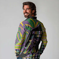 Mardi Gras Long Sleeve Polo Shirt King Rex Glitter Effect