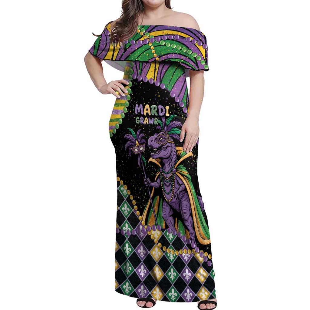 Mardi Gras Off Shoulder Maxi Dress King Rex Glitter Effect
