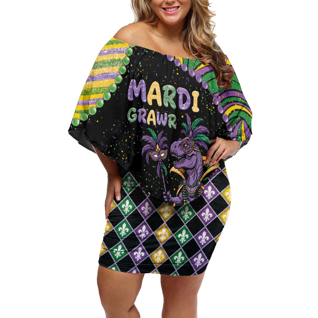 Mardi Gras Off Shoulder Short Dress King Rex Glitter Effect