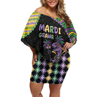 Mardi Gras Off Shoulder Short Dress King Rex Glitter Effect