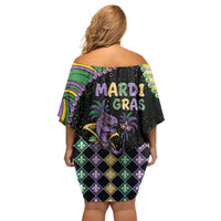 Mardi Gras Off Shoulder Short Dress King Rex Glitter Effect