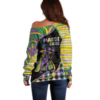 Mardi Gras Off Shoulder Sweater King Rex Glitter Effect
