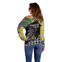 Mardi Gras Off Shoulder Sweater King Rex Glitter Effect