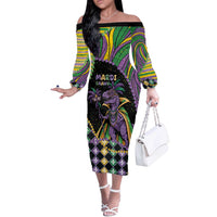 Mardi Gras Off The Shoulder Long Sleeve Dress King Rex Glitter Effect
