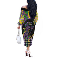 Mardi Gras Off The Shoulder Long Sleeve Dress King Rex Glitter Effect