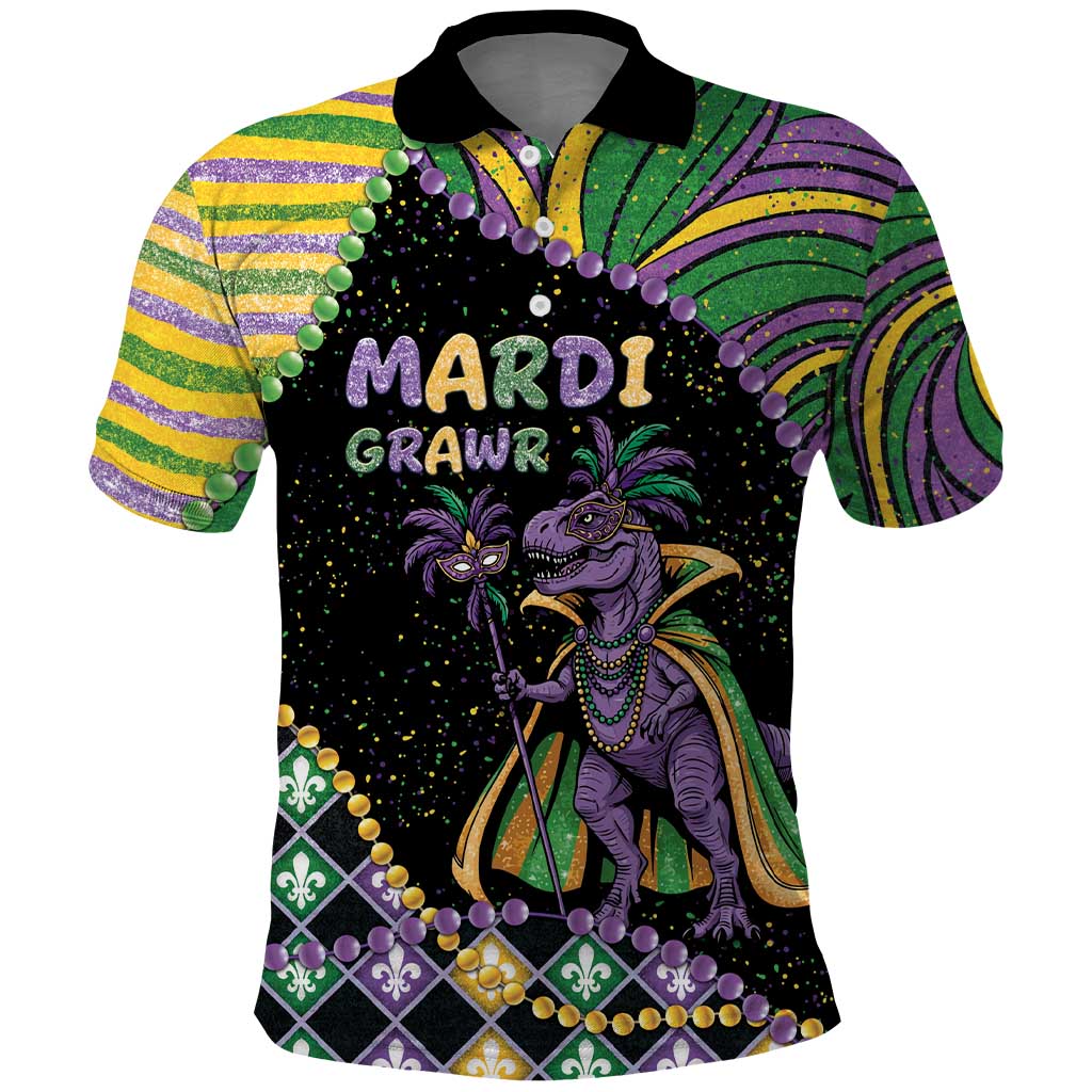 Mardi Gras Polo Shirt King Rex Glitter Effect