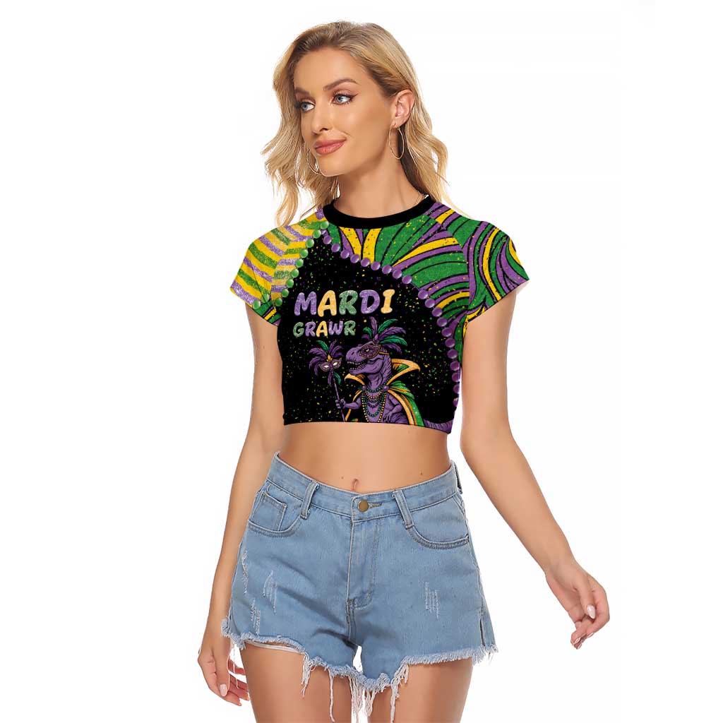 Mardi Gras Raglan Cropped T Shirt King Rex Glitter Effect