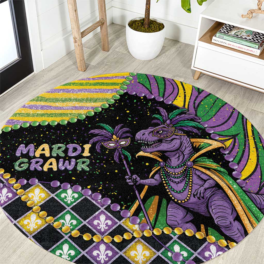 Mardi Gras Round Carpet King Rex Glitter Effect