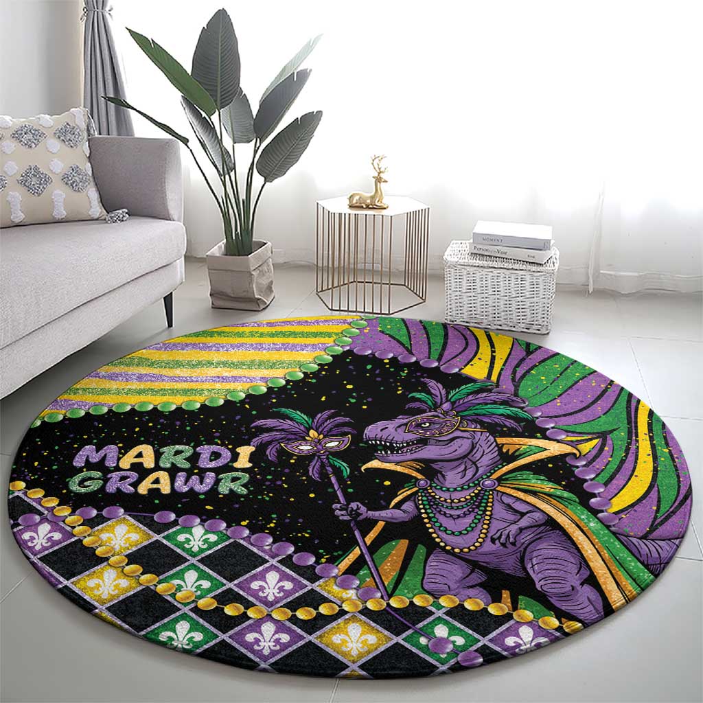 Mardi Gras Round Carpet King Rex Glitter Effect