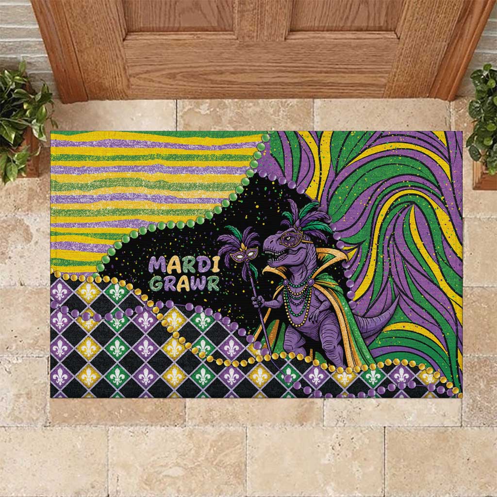 Mardi Gras Rubber Doormat King Rex Glitter Effect