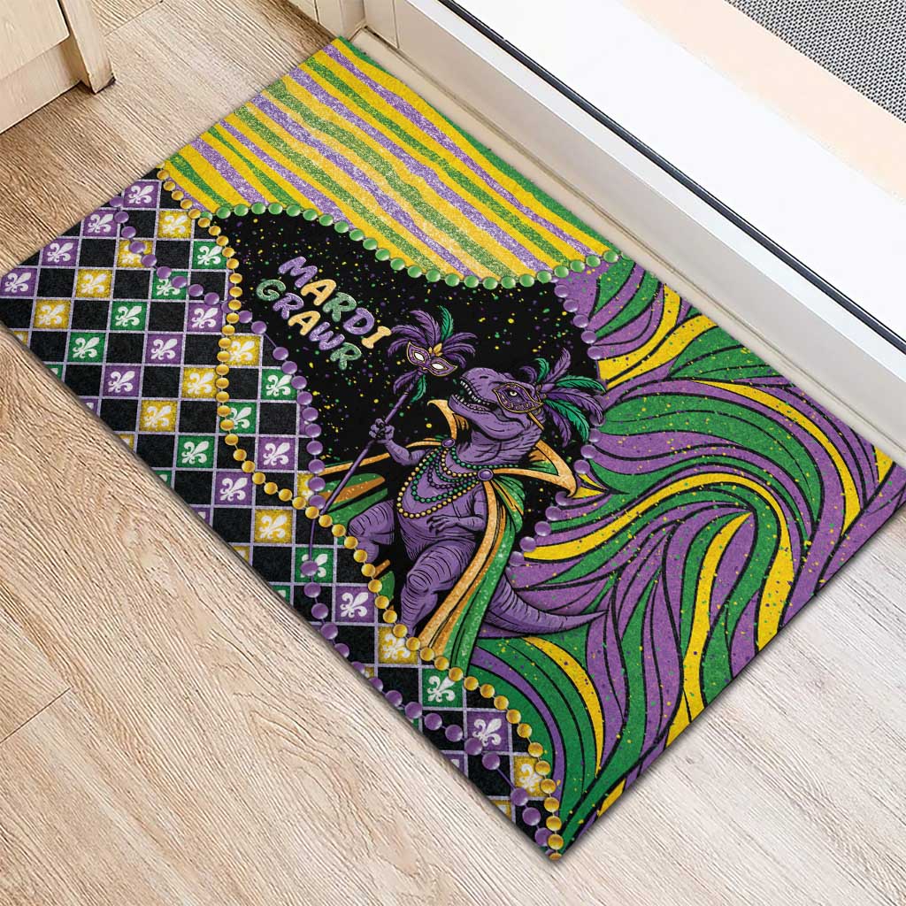 Mardi Gras Rubber Doormat King Rex Glitter Effect