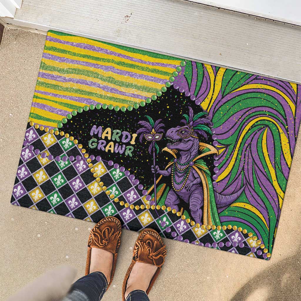 Mardi Gras Rubber Doormat King Rex Glitter Effect