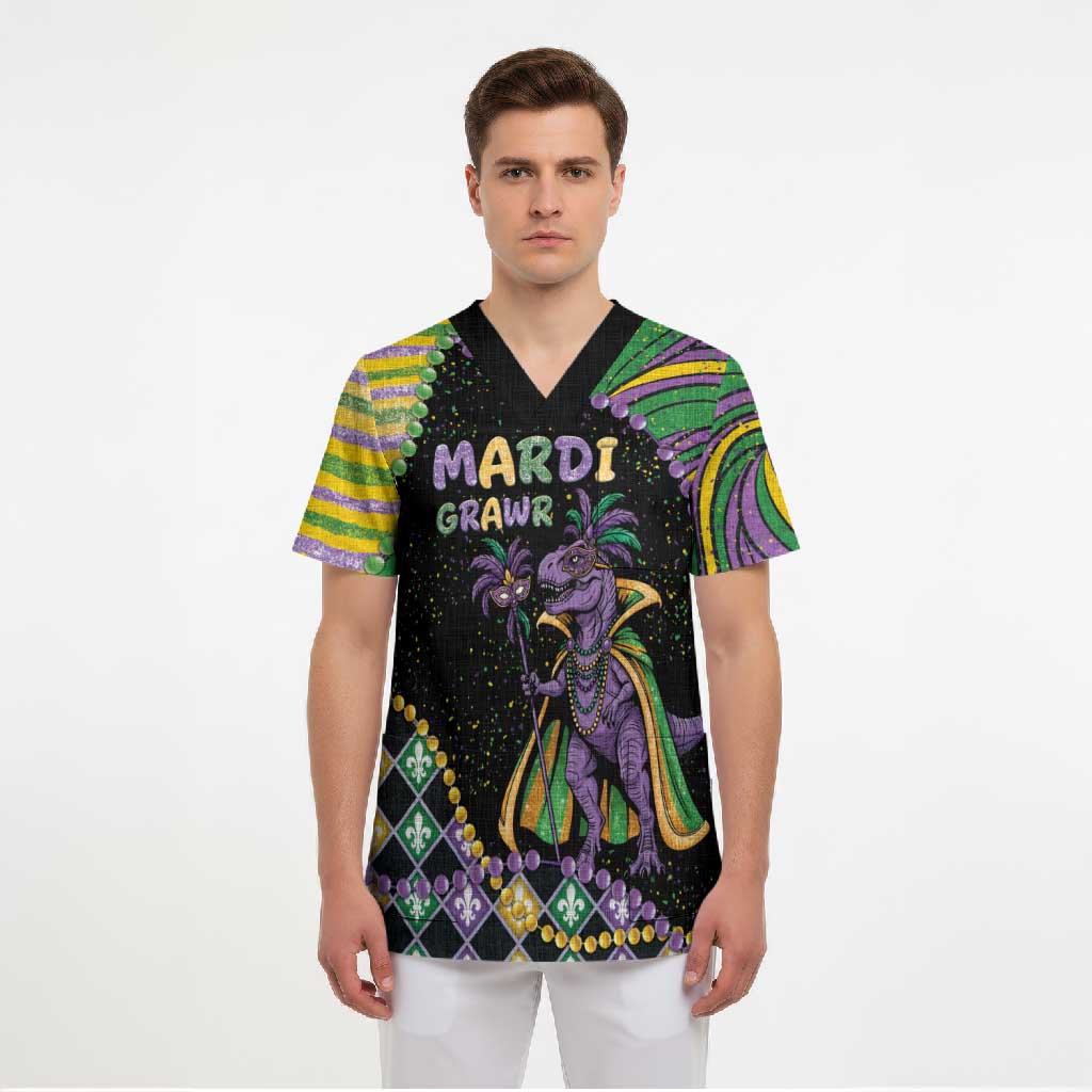 Mardi Gras Scrub Top King Rex Glitter Effect