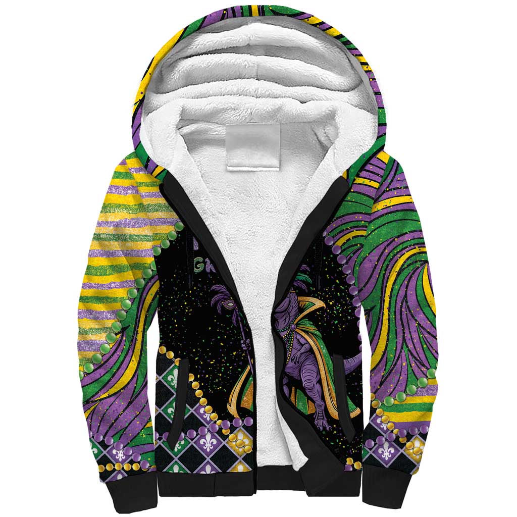 Mardi Gras Sherpa Hoodie King Rex Glitter Effect
