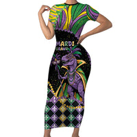 Mardi Gras Short Sleeve Bodycon Dress King Rex Glitter Effect