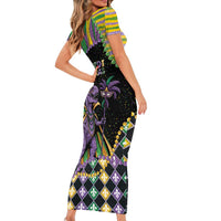 Mardi Gras Short Sleeve Bodycon Dress King Rex Glitter Effect
