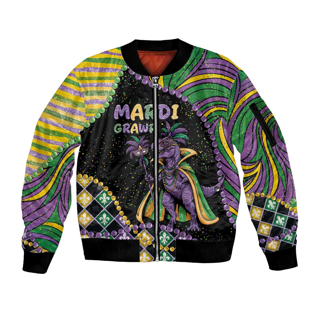Mardi Gras Sleeve Zip Bomber Jacket King Rex Glitter Effect