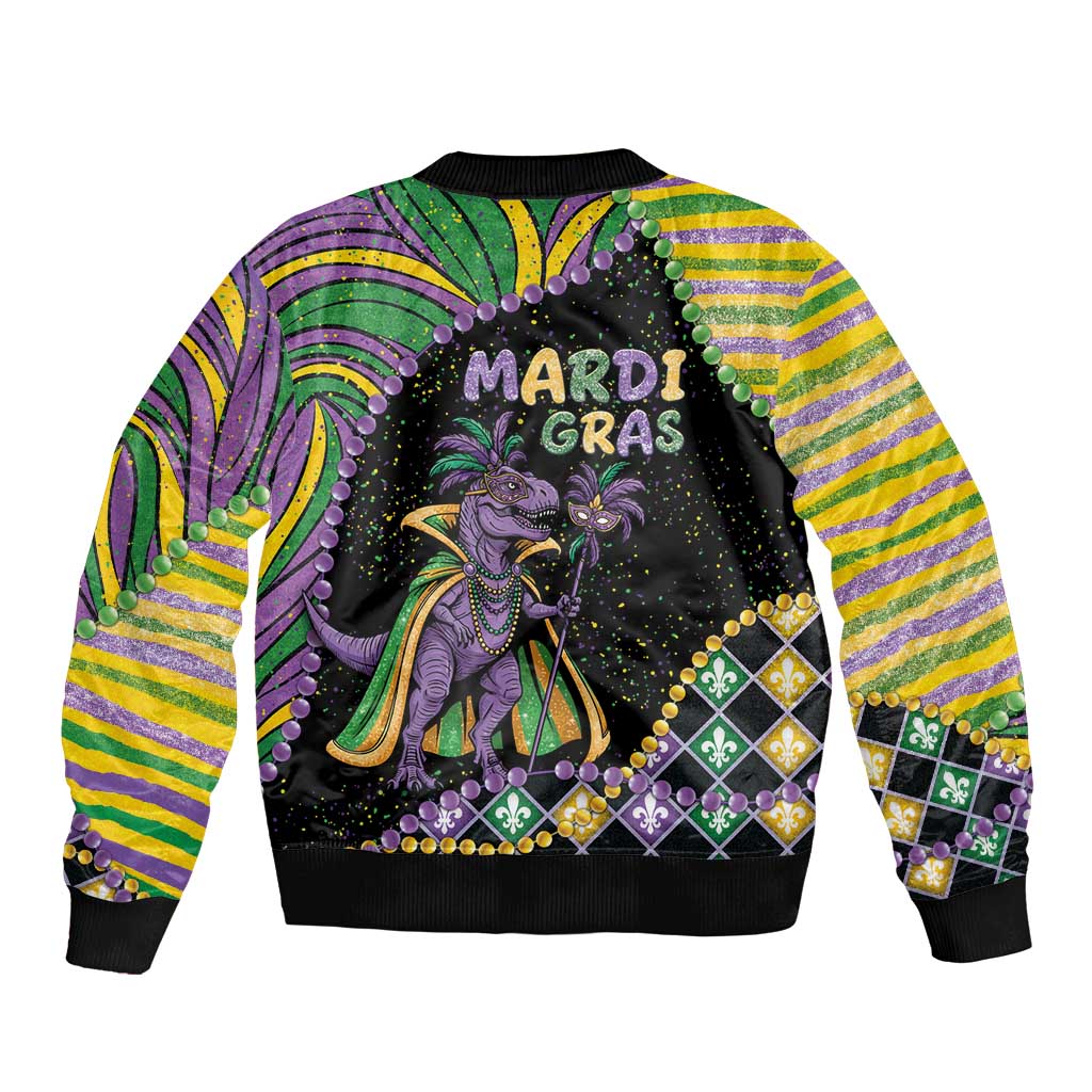 Mardi Gras Sleeve Zip Bomber Jacket King Rex Glitter Effect