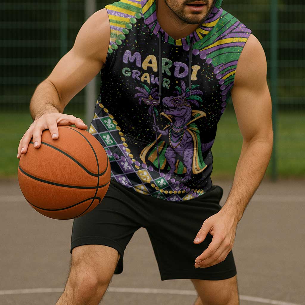Mardi Gras Sleeveless Hoodie King Rex Glitter Effect