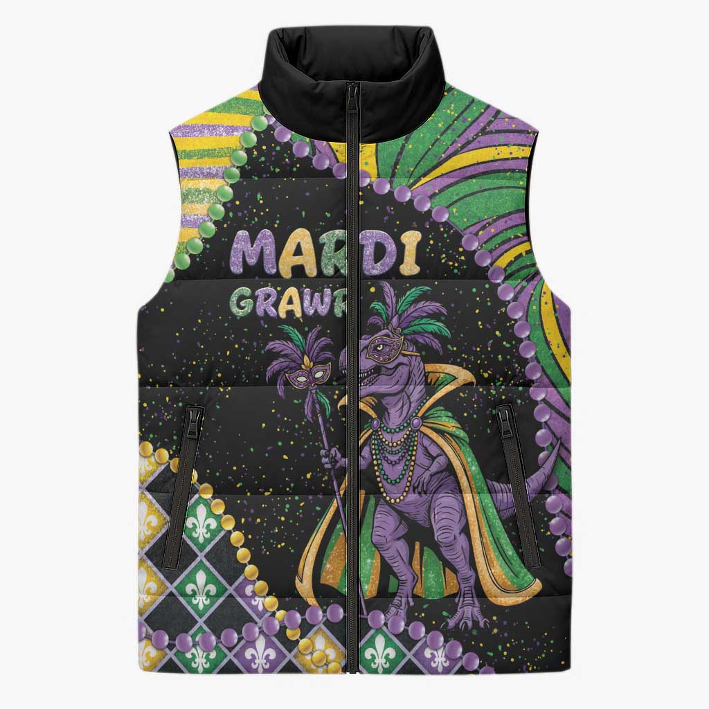 Mardi Gras Sleeveless Puffer Jacket King Rex Glitter Effect