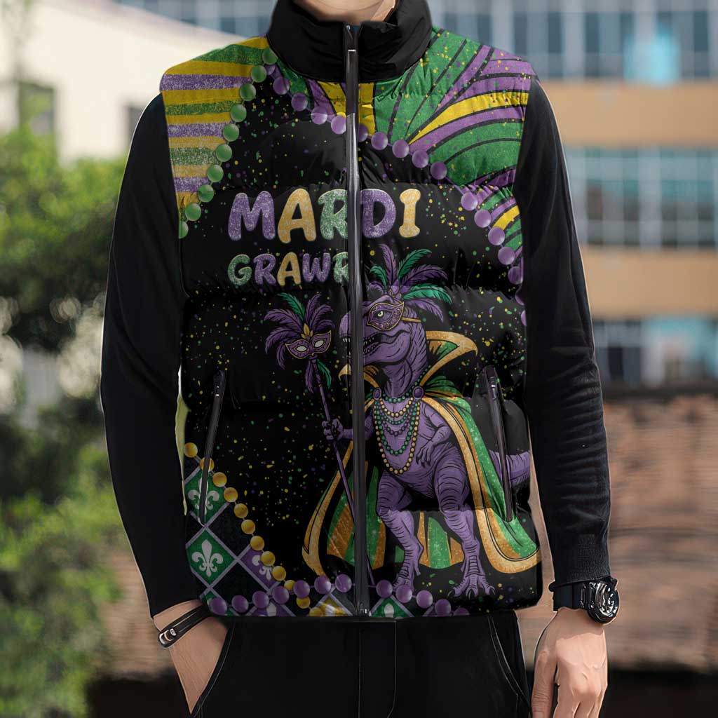 Mardi Gras Sleeveless Puffer Jacket King Rex Glitter Effect