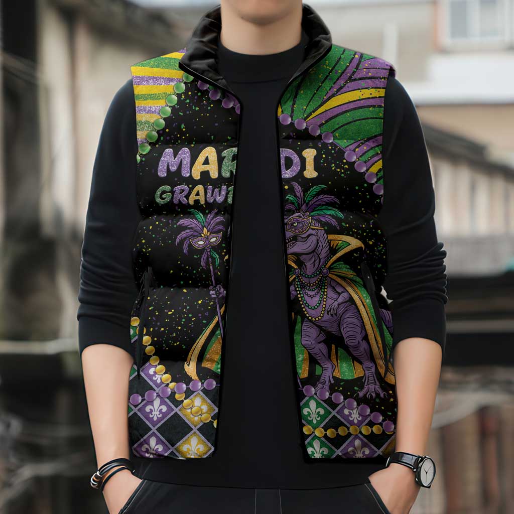 Mardi Gras Sleeveless Puffer Jacket King Rex Glitter Effect