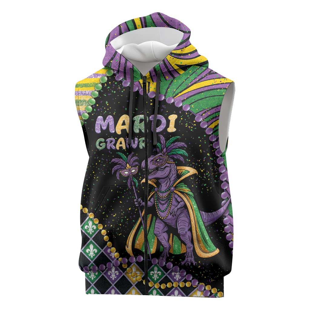 Mardi Gras Sleeveless Zip Hoodie King Rex Glitter Effect