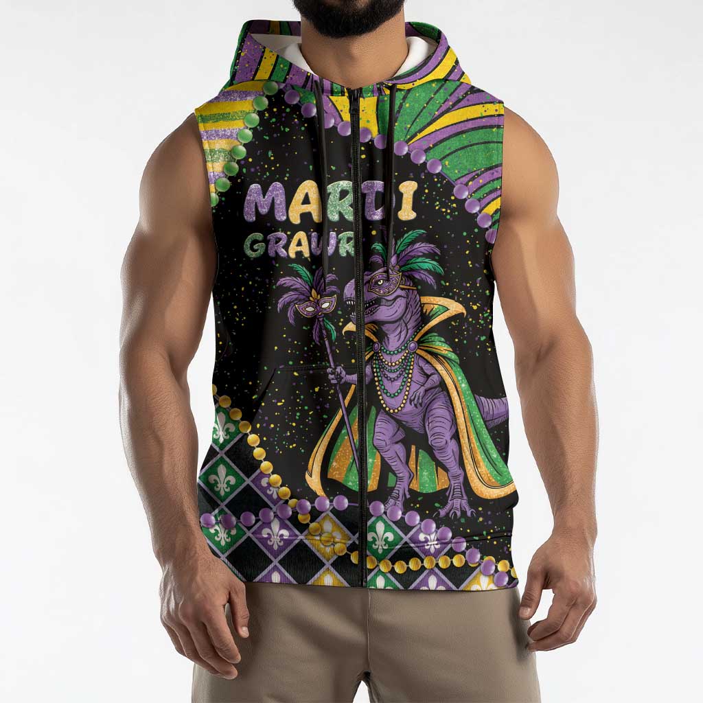 Mardi Gras Sleeveless Zip Hoodie King Rex Glitter Effect