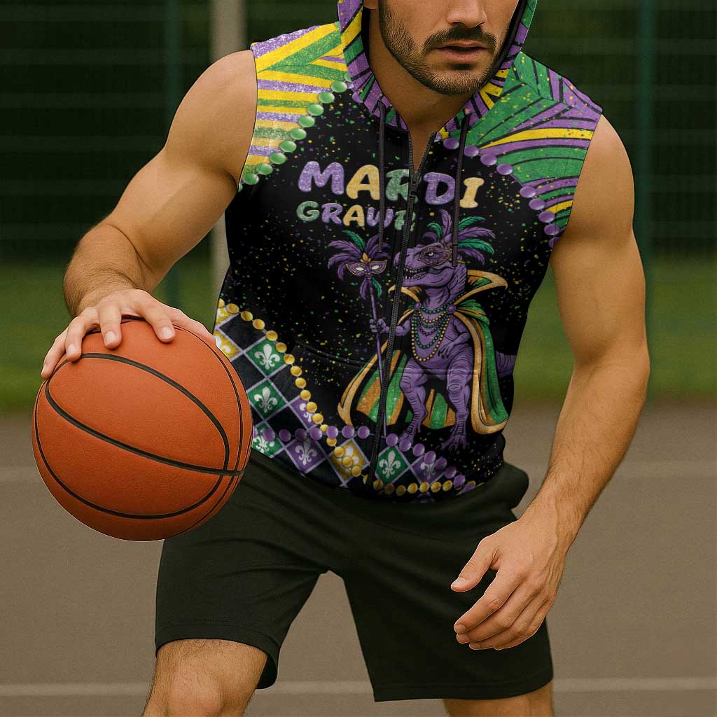 Mardi Gras Sleeveless Zip Hoodie King Rex Glitter Effect