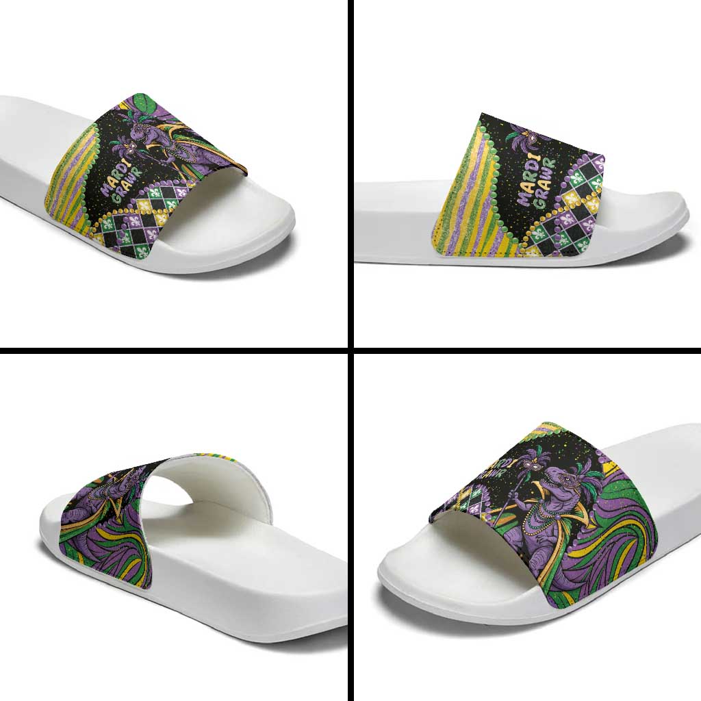Mardi Gras Slide Sandals King Rex Glitter Effect