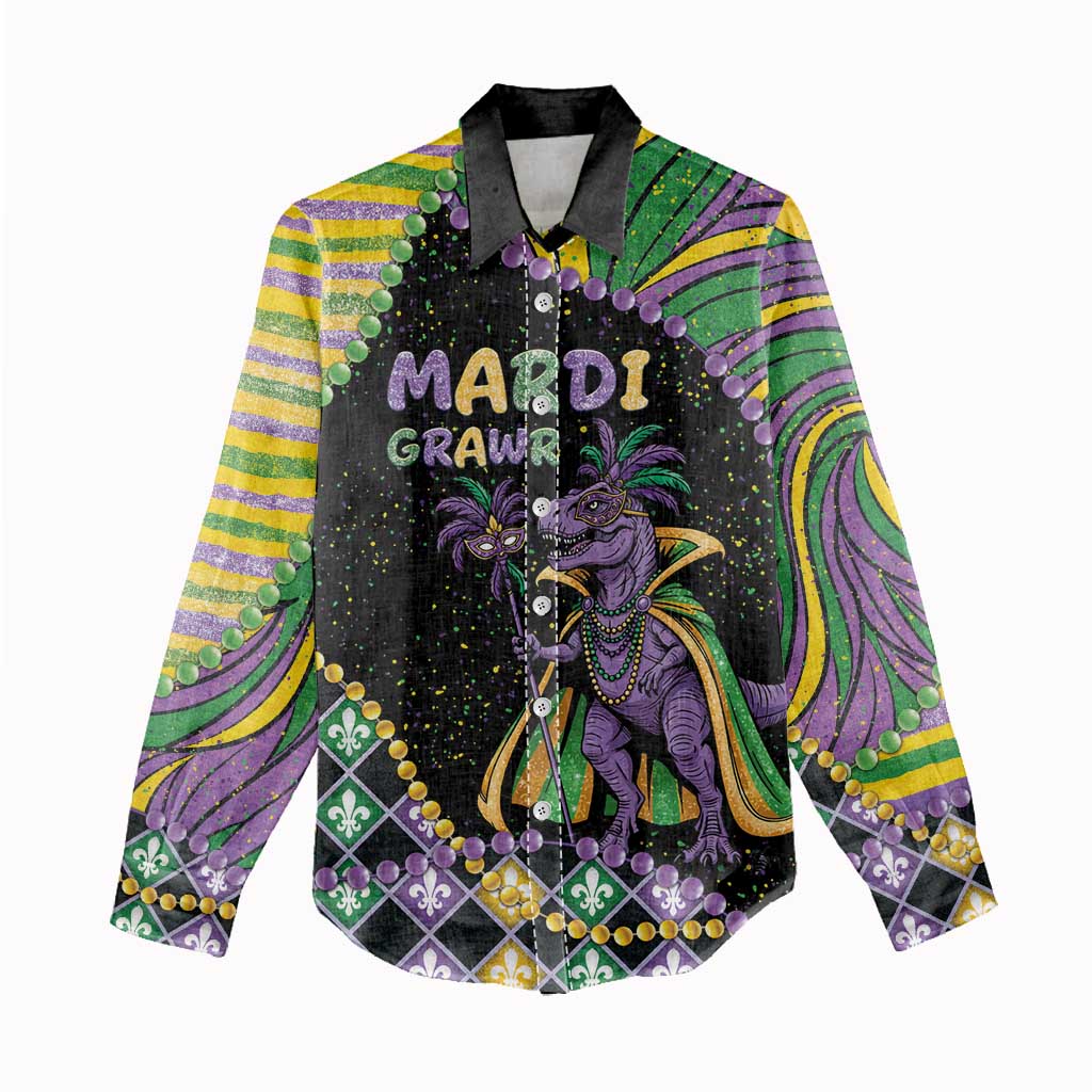 Mardi Gras Women Casual Shirt King Rex Glitter Effect