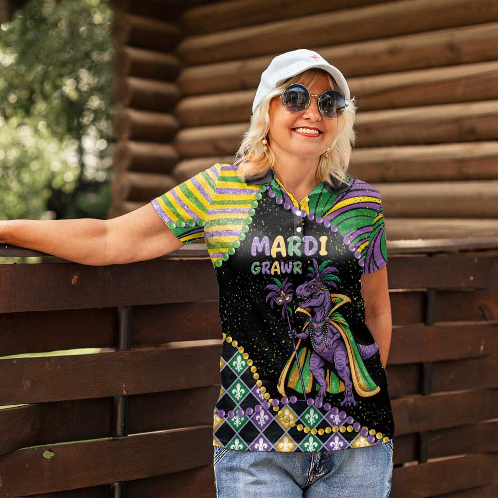 Mardi Gras Women Polo Shirt King Rex Glitter Effect