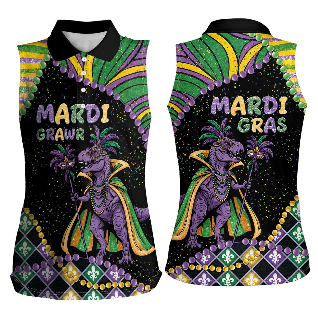Mardi Gras Women Sleeveless Polo Shirt King Rex Glitter Effect