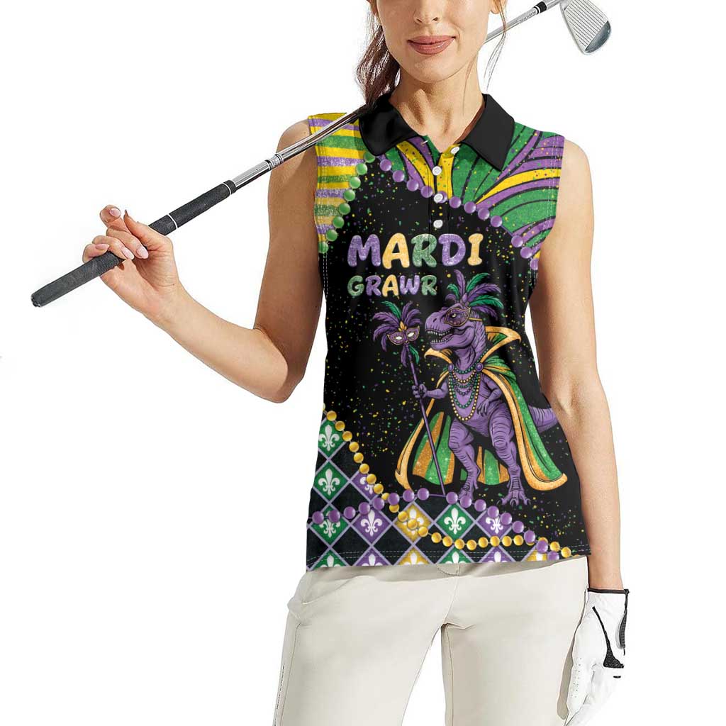 Mardi Gras Women Sleeveless Polo Shirt King Rex Glitter Effect