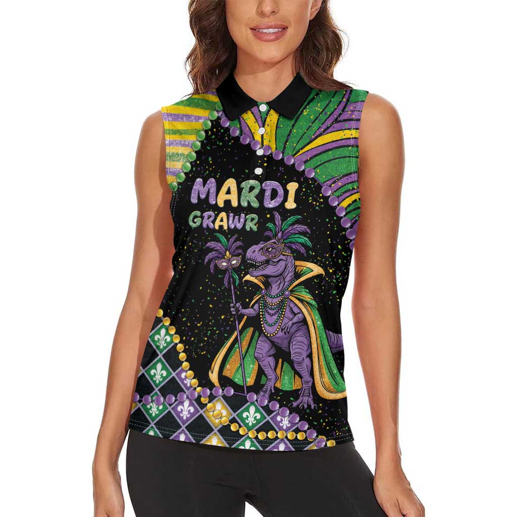 Mardi Gras Women Sleeveless Polo Shirt King Rex Glitter Effect