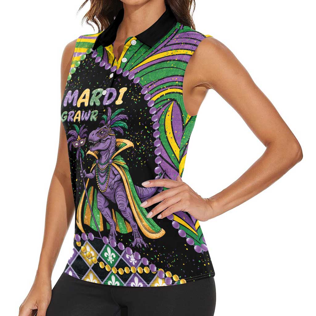 Mardi Gras Women Sleeveless Polo Shirt King Rex Glitter Effect