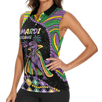 Mardi Gras Women Sleeveless Polo Shirt King Rex Glitter Effect