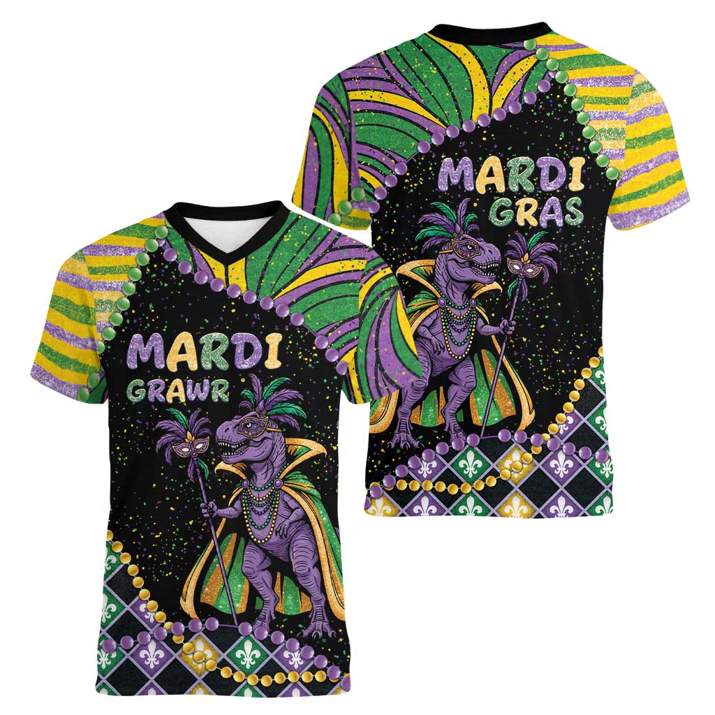 Mardi Gras Women V-Neck T-Shirt King Rex Glitter Effect