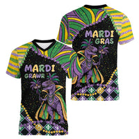 Mardi Gras Women V-Neck T-Shirt King Rex Glitter Effect