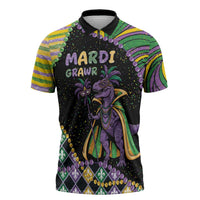 Mardi Gras Zipper Polo Shirt King Rex Glitter Effect