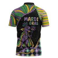 Mardi Gras Zipper Polo Shirt King Rex Glitter Effect
