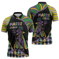 Mardi Gras Zipper Polo Shirt King Rex Glitter Effect