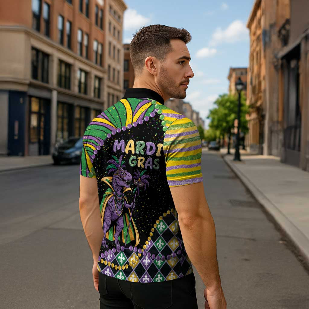 Mardi Gras Zipper Polo Shirt King Rex Glitter Effect
