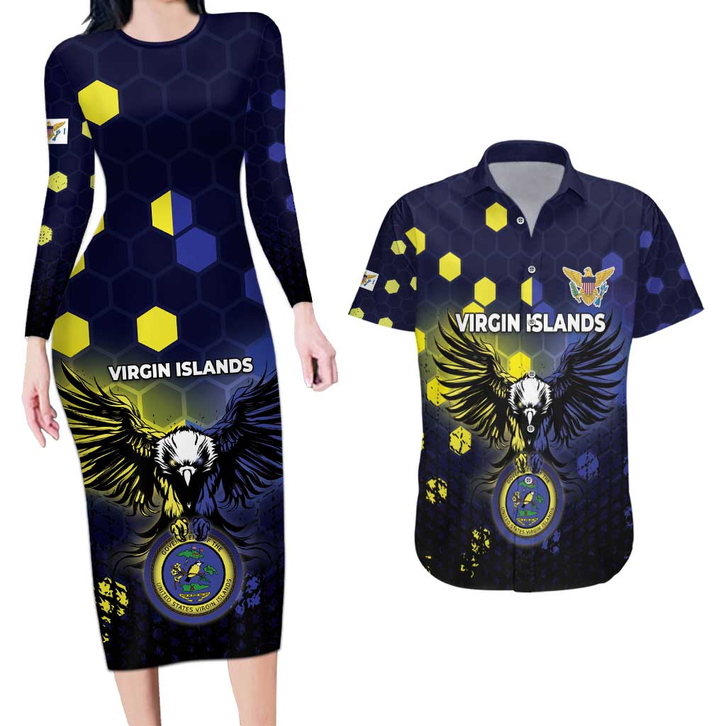Personalized United States Virgin Islands Couples Matching Long Sleeve Bodycon Dress and Hawaiian Shirt Eagle Bird Unique Style - Wonder Print Shop