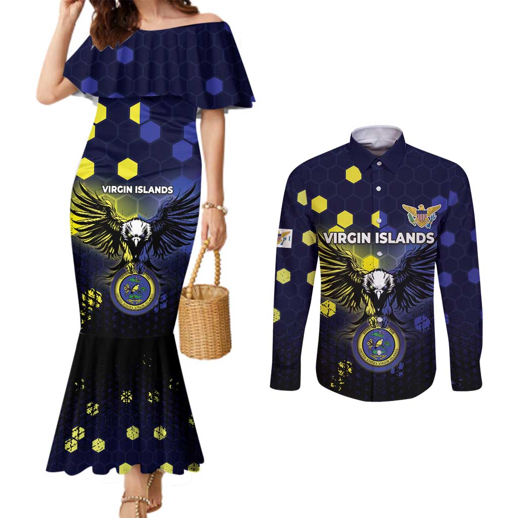 Personalized United States Virgin Islands Couples Matching Mermaid Dress and Long Sleeve Button Shirt Eagle Bird Unique Style - Wonder Print Shop